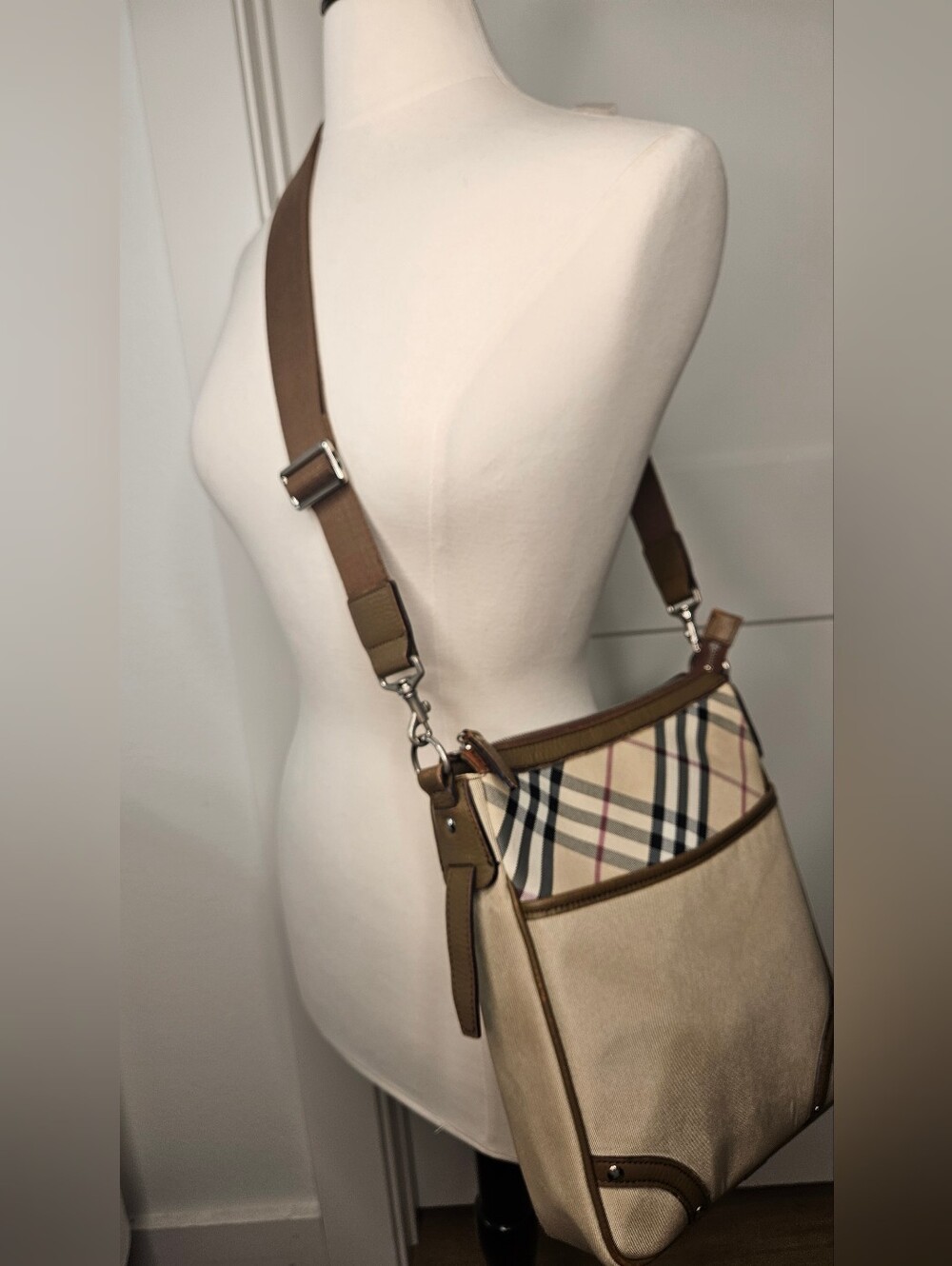 Authentic Burberry Nova Check Canvas & Leather Crossbody Bag